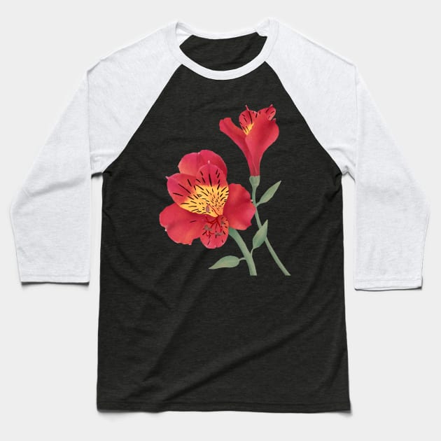 Vintage Lily Flower Baseball T-Shirt by Annelie